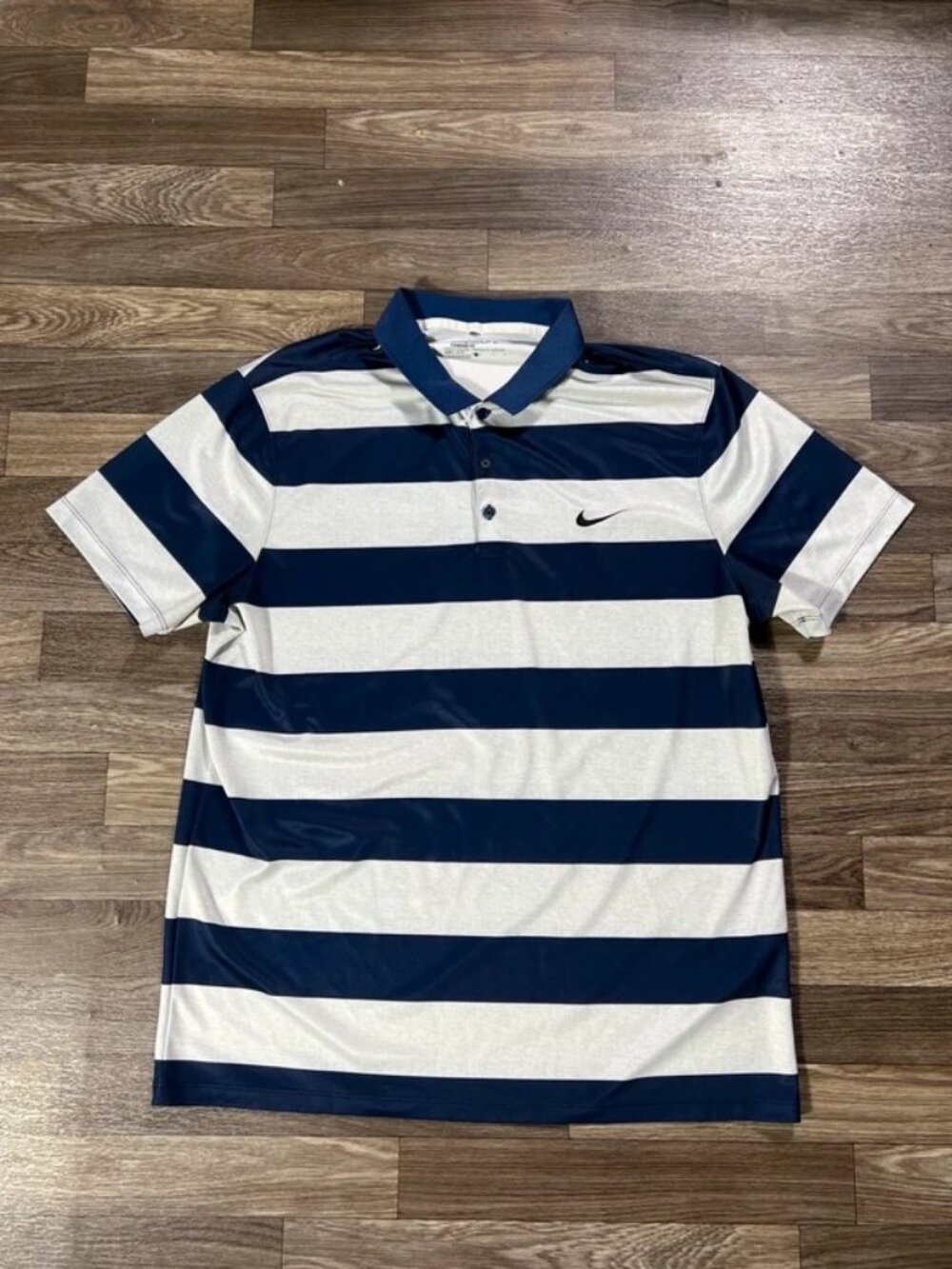 Y2K Nike Golf Dri-FIT Striped Polo Shirt Men’s Large Navy White